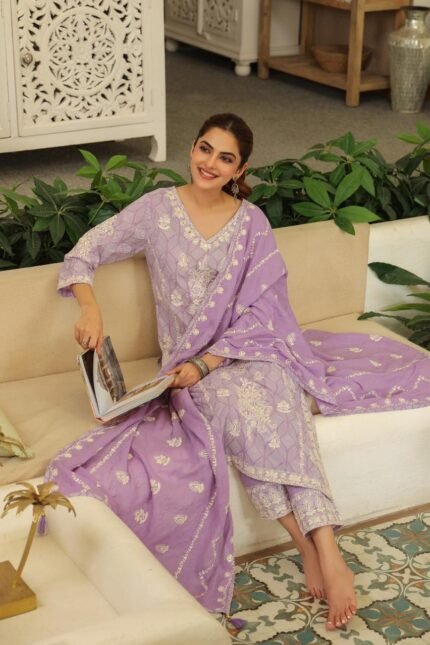 Purple Suit Set with Dupatta